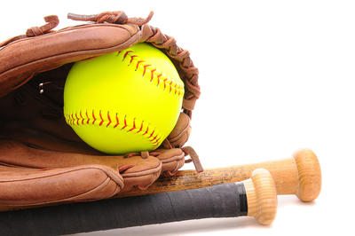 Softball Bats, Ball and Glove