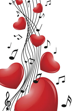 Illustration Featuring Red Hearts and Musical Notes