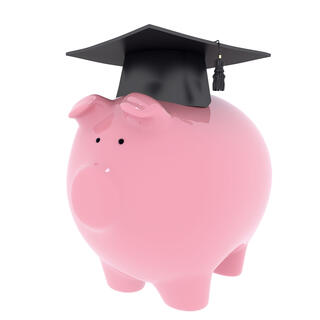 Pink Piggy Bank Wearing a Black Graduation Cap