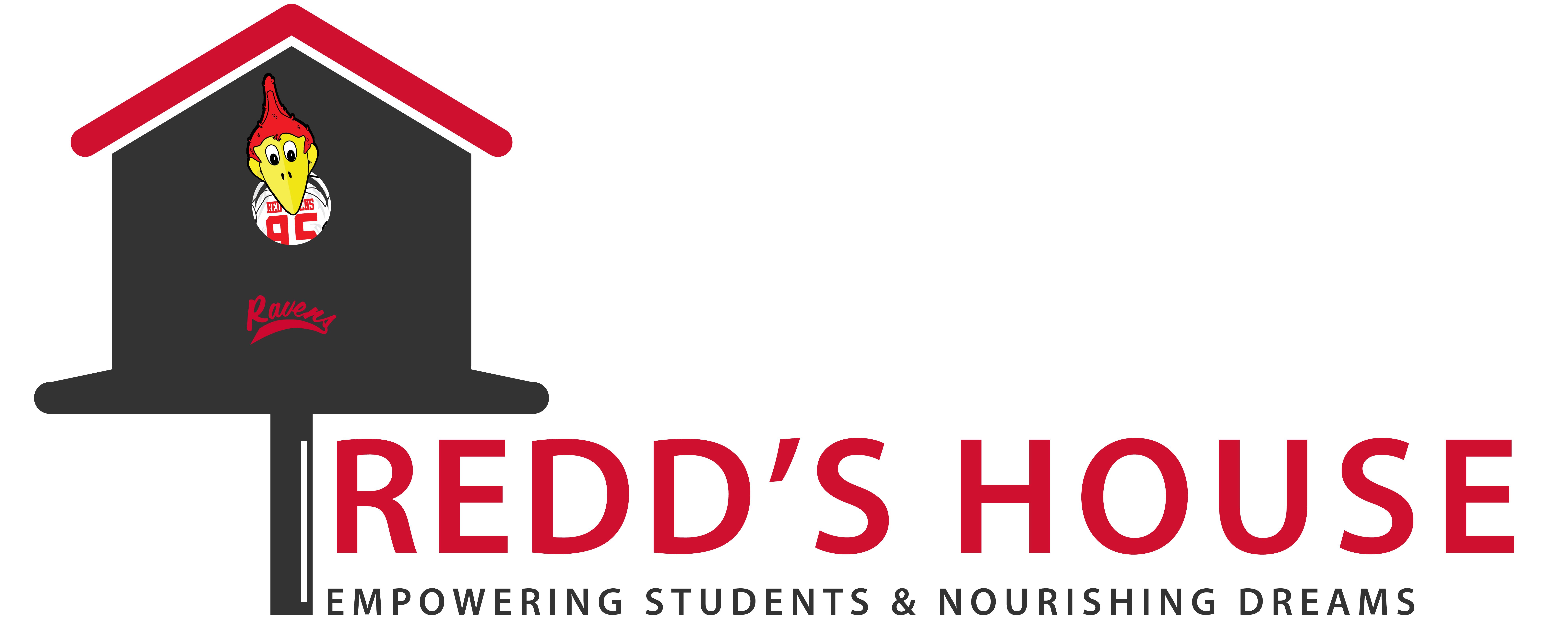 Redd's House Logo with bird house and the slogan Empowering students & Nourishing Dreams
